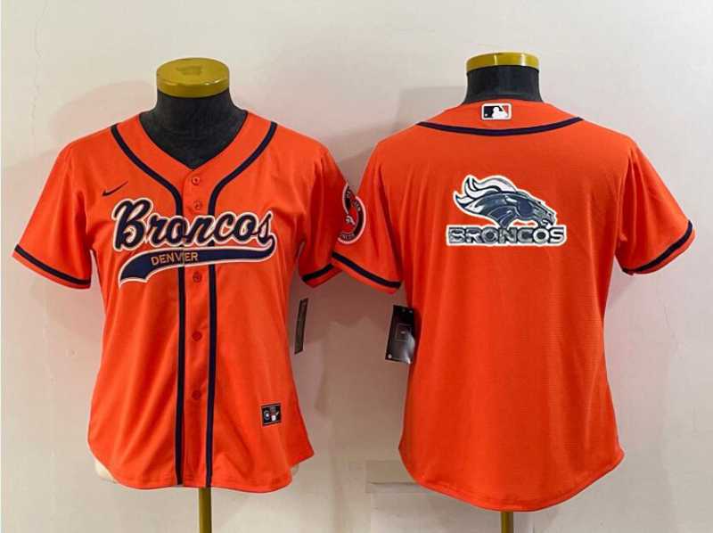 Womens Denver Broncos Orange Team Big Logo With Patch Cool Base Stitched Baseball Jersey->women nfl jersey->Women Jersey